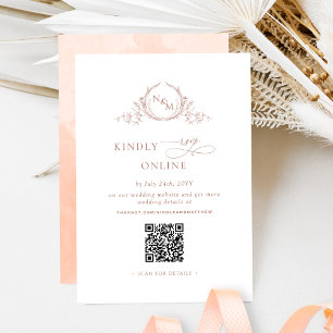 Elegant Monogram Peach RSVP Online QR Code  Enclosure Card