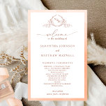 Elegant  Monogram Peach Wedding Program<br><div class="desc">Elegant Peach Wedding program with beautiful hand-drawn monogram and watercolor frame in peach hues. Modern handwritten calligraphy elements. Ability to make text changes and adjustments by selecting "Edit using design tool". Front with wedding ceremony details, back with wedding party names and thank you message for your guests. Part of our...</div>