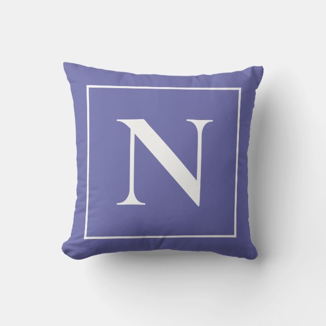 Elegant Monogram Periwinkle Blue Minimalist Throw Pillow (Front)