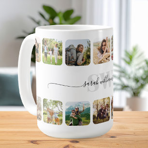 Elegant Monogram Personalized 14 Photo Collage Coffee Mug