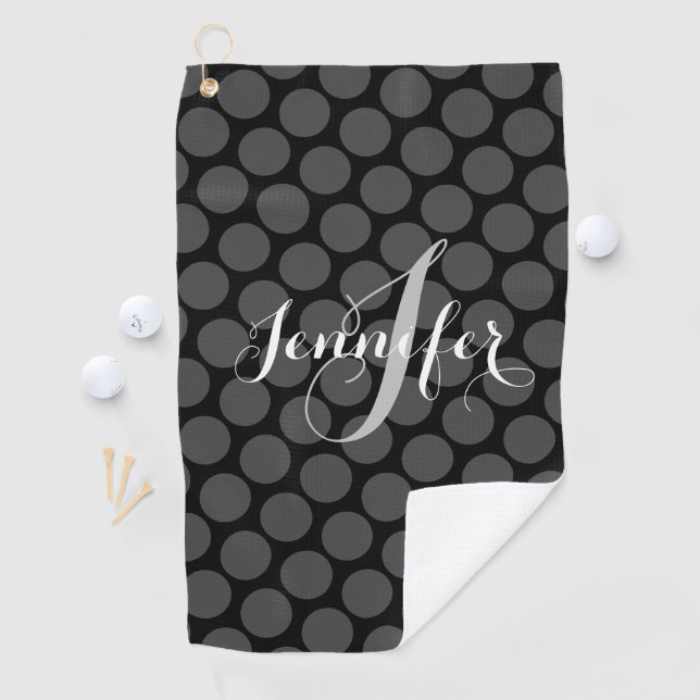 Elegant Monogram Personalized Grey Polka Dots Golf Towel (InSitu)