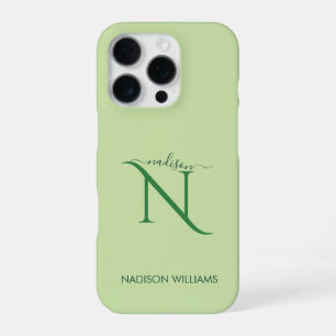 Elegant Monogram Personalized light green iPhone 16 Pro Case