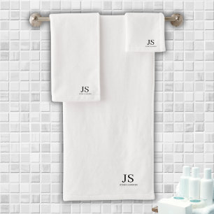 Elegant Monogram Personalized White Bath Towel Set