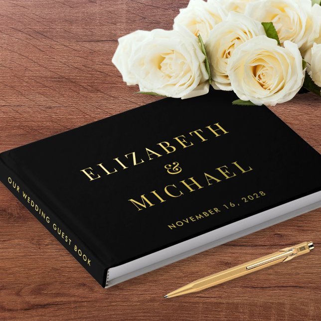 Elegant Monogram Photo Black Wedding Guest Book (Creator Uploaded)