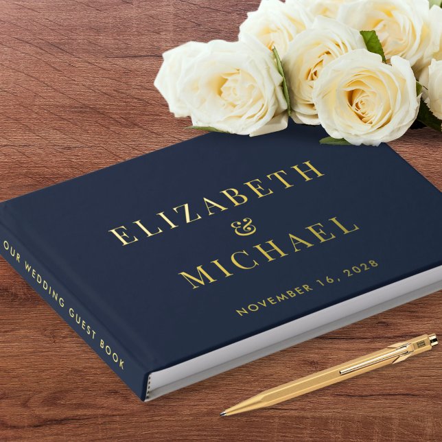 Elegant Monogram Photo Blue Wedding Guest Book (Creator Uploaded)