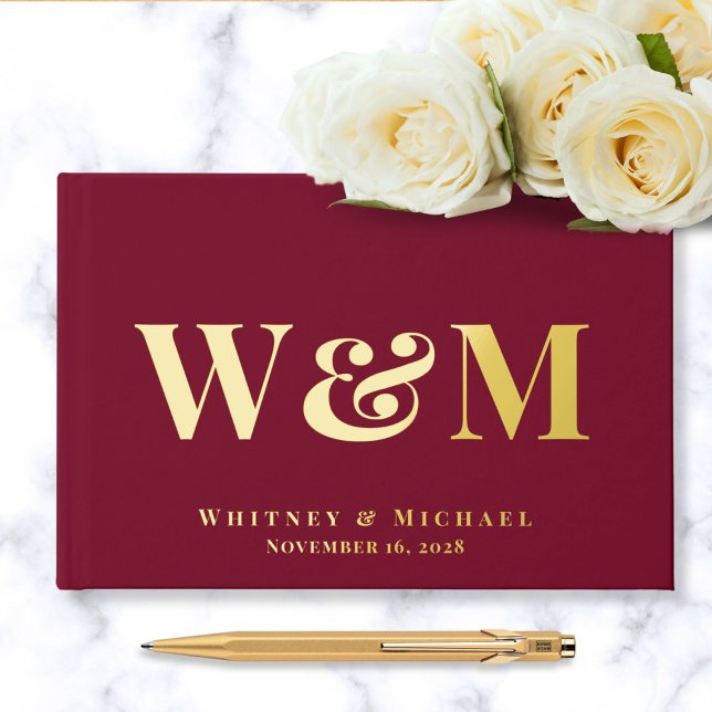 Elegant Monogram Photo Burgundy Wedding Guest Book (Creator Uploaded)