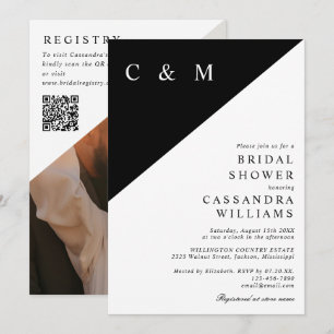 Elegant Monogram Photo QR Code Bridal Shower Invitation