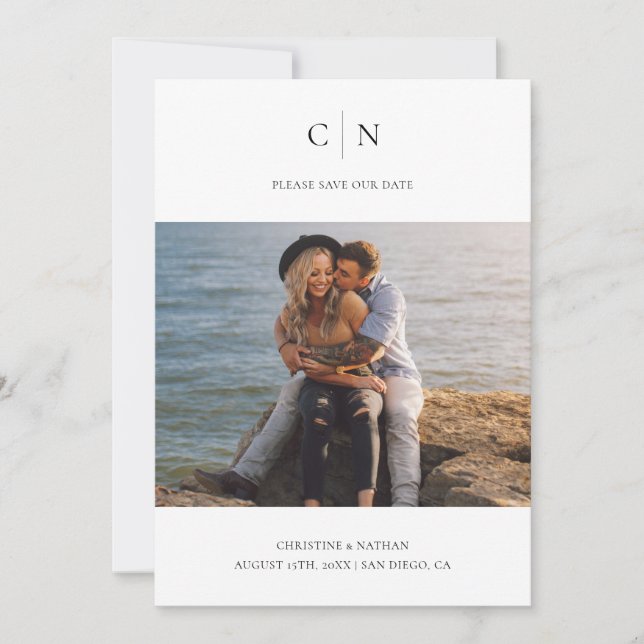 Elegant Monogram Photo QR Code  Save The Date (Front)