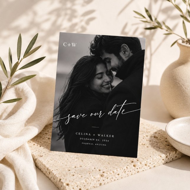 Elegant Monogram Photo Save The Date Card. (Creator Uploaded)