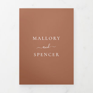 Elegant Monogram Photo Simple Terracotta Wedding Tri-Fold Invitation