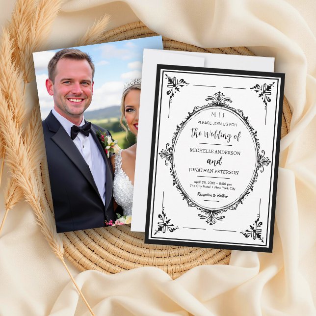 Elegant Monogram Photo Wedding Black and White     Save The Date (Creator Uploaded)