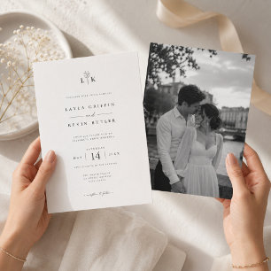Elegant Monogram Photo Wedding couple photo Invitation