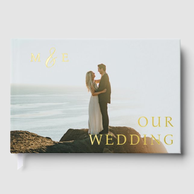 Elegant Monogram Photo Wedding Foil Guest Book (Front)