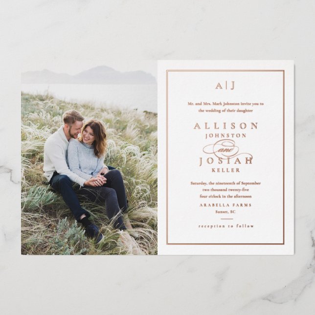 Elegant Monogram Photo Wedding Rose Gold (Front)
