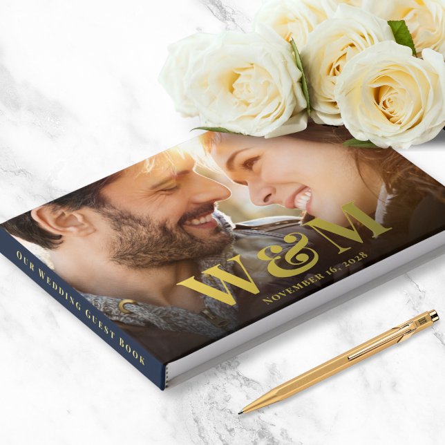 Elegant Monogram Photos Wedding Guest Book (Creator Uploaded)