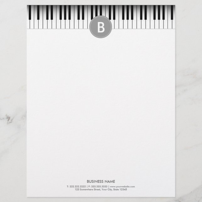 Elegant Monogram Piano Keys Letterhead (Front)