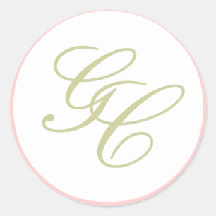 Elegant Monogram Pink and Green Wedding Sticker