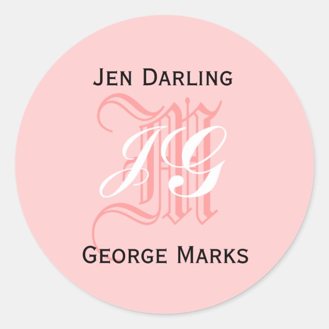 Elegant Monogram Pink, Black, White Wedding Seal (Front)