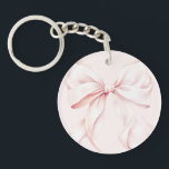Elegant Monogram Pink Bow Keychain<br><div class="desc">Cute & charming pink keychain featuring a soft blush pink Monogram design and a delicate bow illustration.</div>