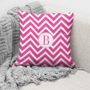 Elegant Monogram Pink Chevron Pattern  Throw Pillow