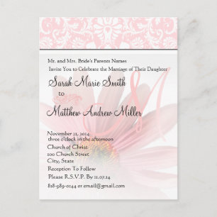 Elegant Monogram Pink Daisy Wedding Invitation