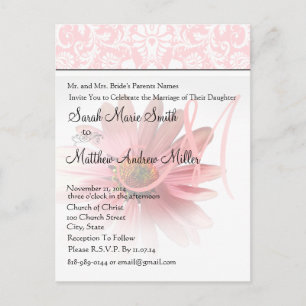Elegant Monogram Pink Daisy Wedding Invitation Postcard