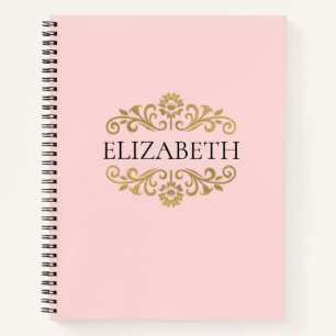 Élégant Monogram Pink Gold Office Carnet scolaire