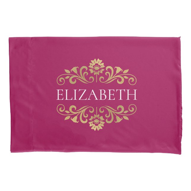 Elegant Monogram Pink Gold Pillow Case (Front)