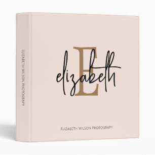 Elegant Monogram Pink Gold Script Office School Binder