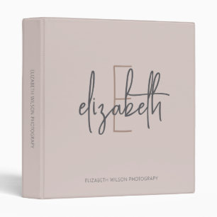 Elegant Monogram Pink Grey Script Office School Binder