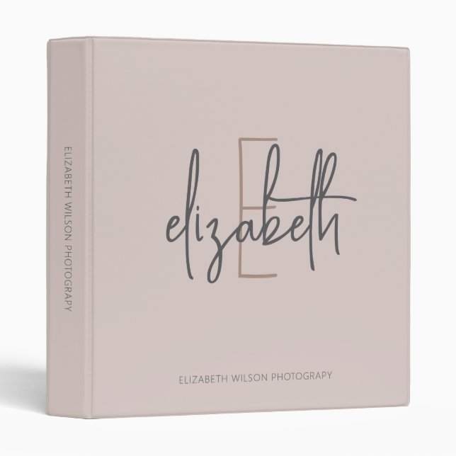 Elegant Monogram Pink Grey Script Office School Binder (Front/Spine)