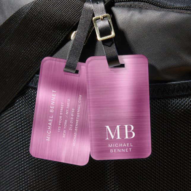 Elegant Monogram Pink Luggage Tag (Elegant Monogram Pink Luggage Tag)