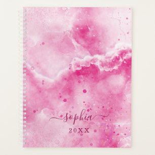 Elegant Monogram Pink Marble Girly Glam 2025 Planner