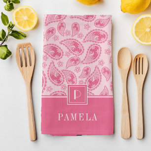 Elegant Monogram Pink Pattern Kitchen Towel