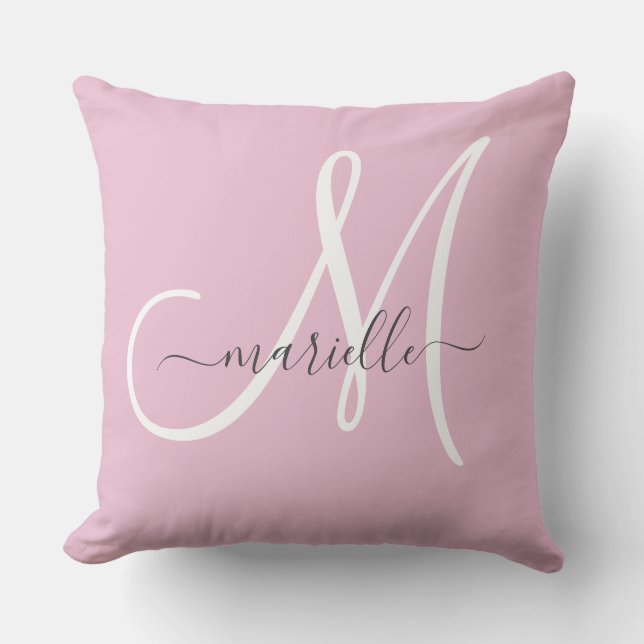 Elegant Monogram Pink Throw Pillow (Front)