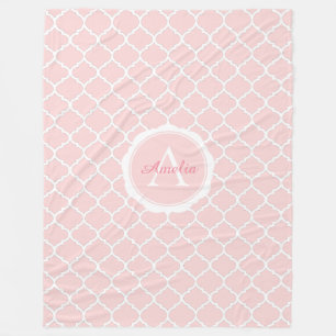 Elegant Monogram Pink White Pattern Fleece Blanket