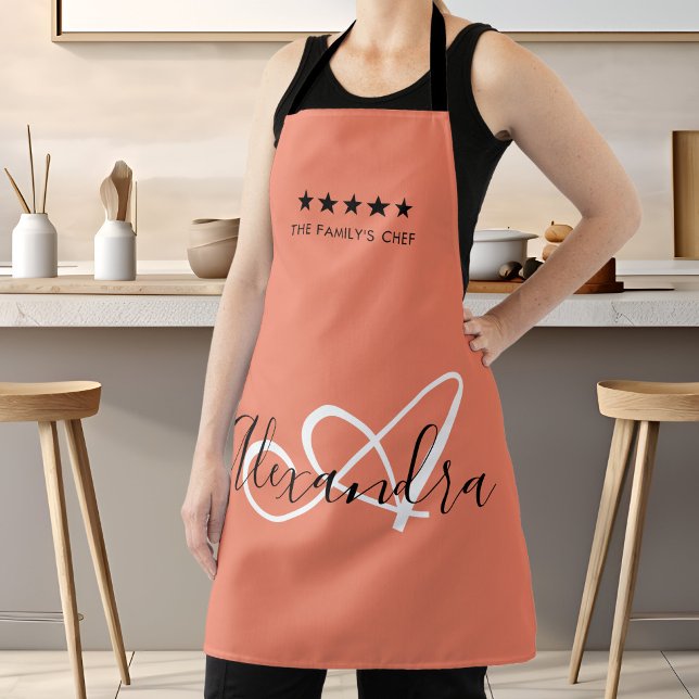 Elegant Monogram Pink White Script Best Chef Name Apron (Elegant Monogram Pink White Script Best Chef Name Apron)