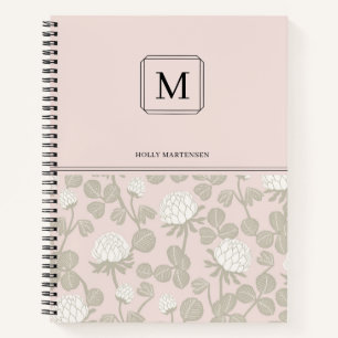Elegant Monogram Pink White Taupe Flower Pattern Notebook