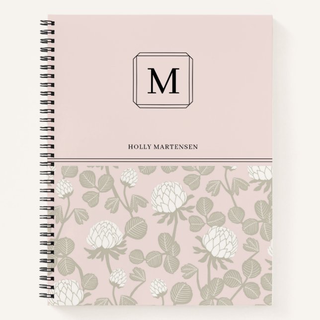 Elegant Monogram Pink White Taupe Flower Pattern Notebook (Front)