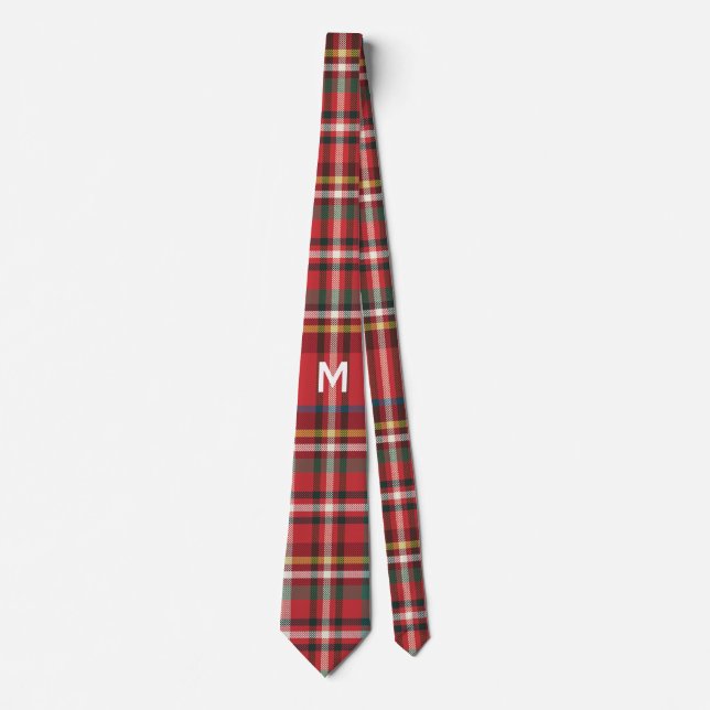 Elegant Monogram Plaid Rustic Christmas Holidays Tie (Front)