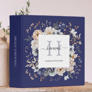 Elegant Monogram Pretty Beige Blue Flowers Floral Binder