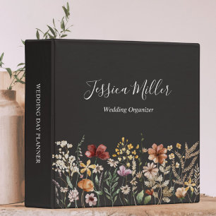 Elegant Monogram Pretty Watercolor Wildflower  Binder