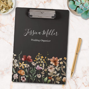 Elegant Monogram Pretty Watercolor Wildflower  Clipboard