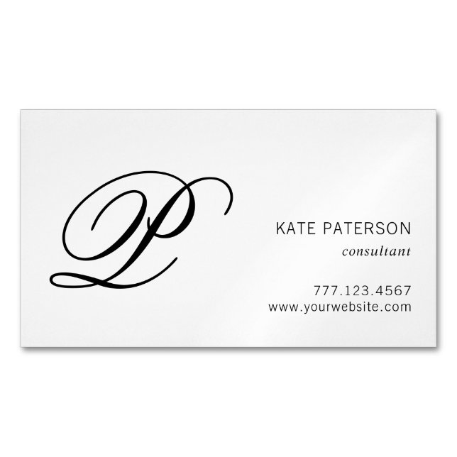 Elegant Monogram Professional Black and White Magnetic Business Card (Front)