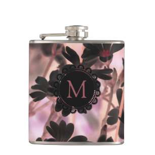Elegant Monogram Purple Flowers Hip Flask