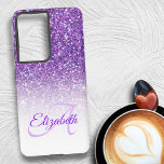 Elegant Monogram Purple Glitter Ombre First Name Samsung Galaxy Case<br><div class="desc">This chic ombre design features a purple glitter background with custom name and initial letter monogram. Personalize the case in the text fields with a name and initial,  remove both or one or click customize to select a font style,  size,  and colour you like.</div>