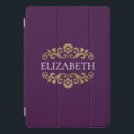 Elegant Monogram purple Gold Chic iPad Pro Cover<br><div class="desc">An elegant purple and gold ipad case. Great for back to school. Add your name between the gold floral flourish on the front. Designed for you by Blackberry Boulevard.</div>