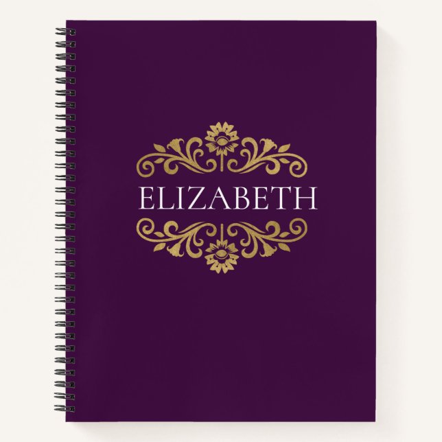 Elegant Monogram Purple Gold Office School Notebook (Front)