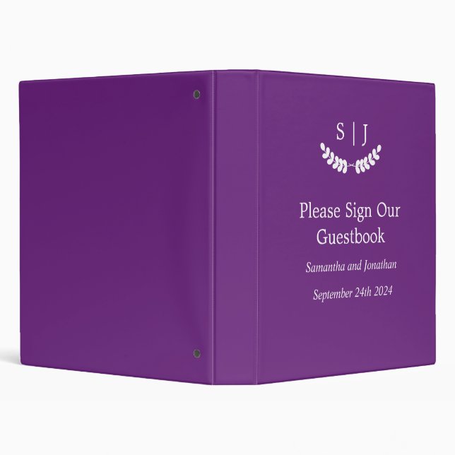 Elegant Monogram Purple Jewel Guest Book Binder (Background)