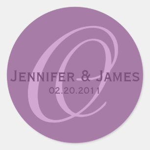 Elegant Monogram Purple Plum Wedding Sticker